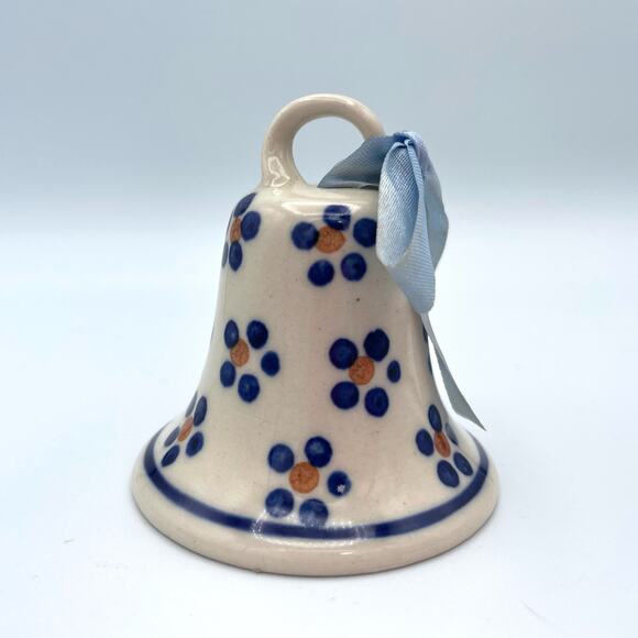 Boleslawiec Polish Pottery Bell Ornament Blue White Flower Pattern 2.75" - Picture 1 of 11